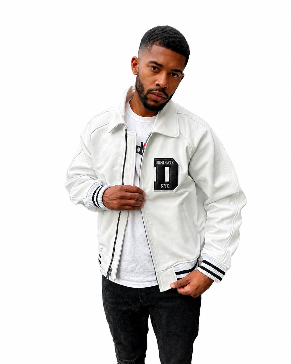 Men's "DOMINATE NYC" Real Leather Varsity Bomber Jacket
