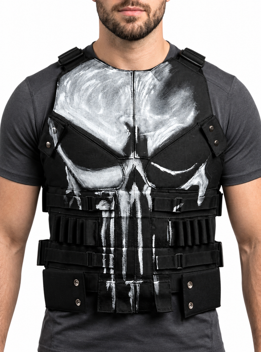 EXOROAR™ Tactical Skull Combat Vest (Punisher Style) – Premium Leather Harness