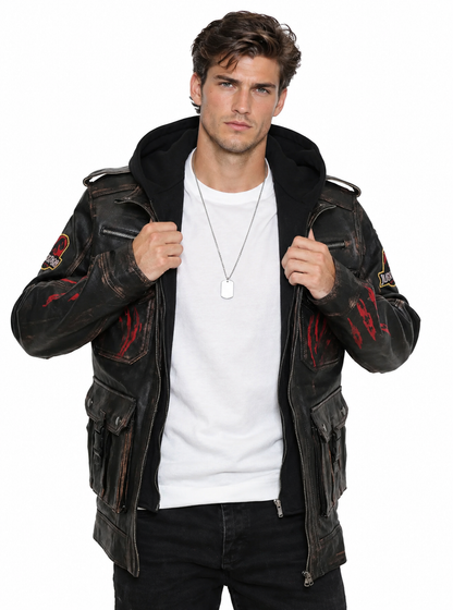 Jurassic Park Distressed Dark Brown Real Leather Jacket – Premium Hooded Biker Style