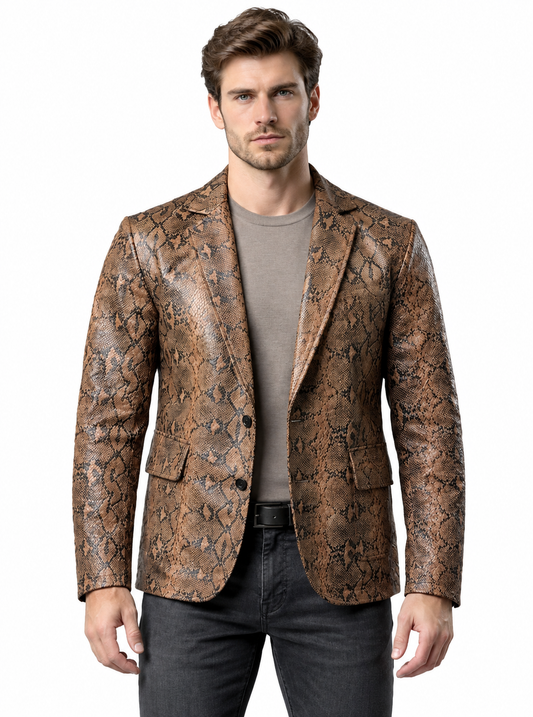 EXOROAR™ Snake Print Leather Blazer – Premium Textured Statement Jacket for Men