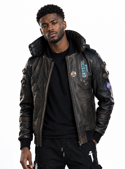 Cyberpunk Samurai Leather Jacket – Men’s Vintage Distressed Bomber Jacket