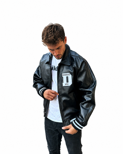 Men's "DOMINATE NYC" Real Leather Varsity Bomber Jacket