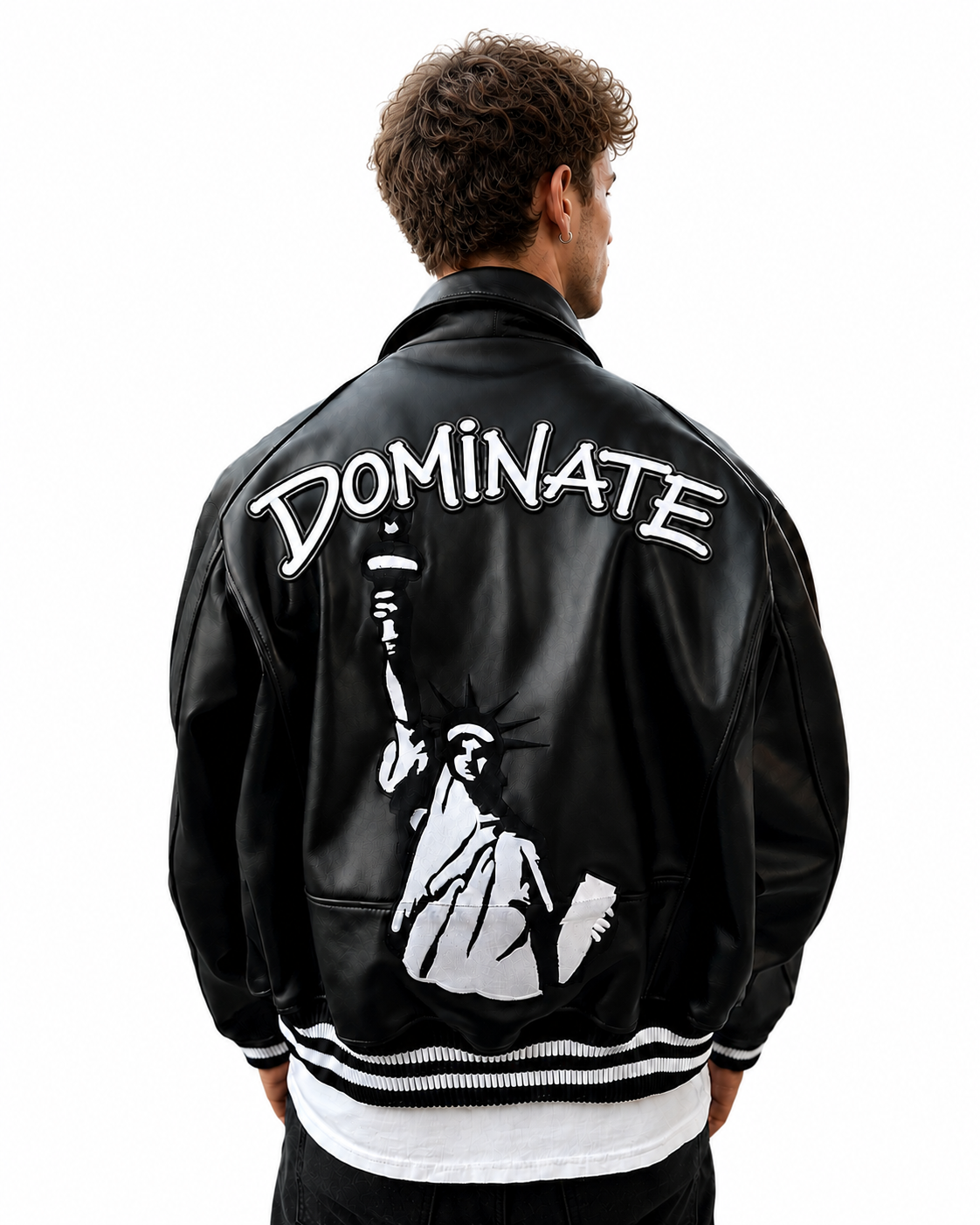 Men's "DOMINATE NYC" Real Leather Varsity Bomber Jacket