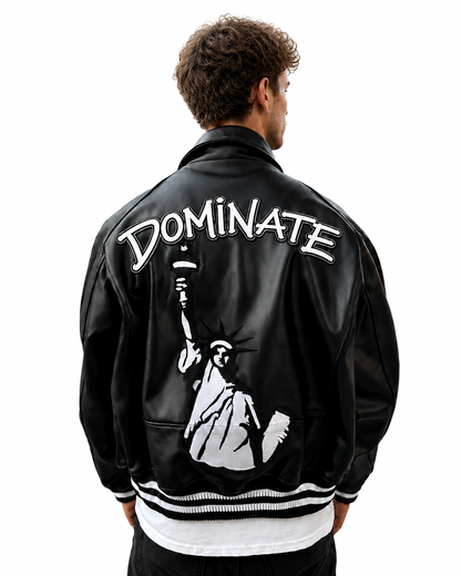 Men's "DOMINATE NYC" Real Leather Varsity Bomber Jacket