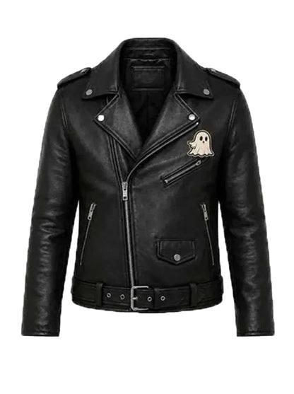 GhostPrintHalloweenBlackBikerLeatherJacket
