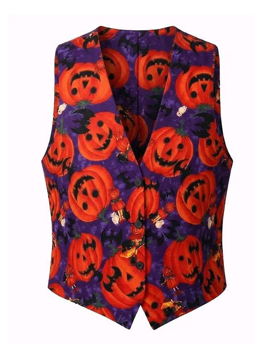 Halloween Smiling Red Pumpkins Satin Vest