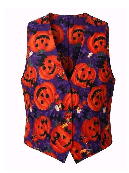 Halloween Smiling Red Pumpkins Satin Vest