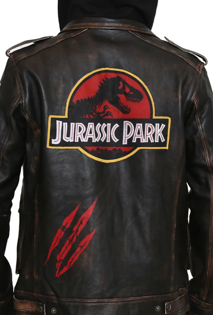 Jurassic Park Distressed Dark Brown Real Leather Jacket – Premium Hooded Biker Style