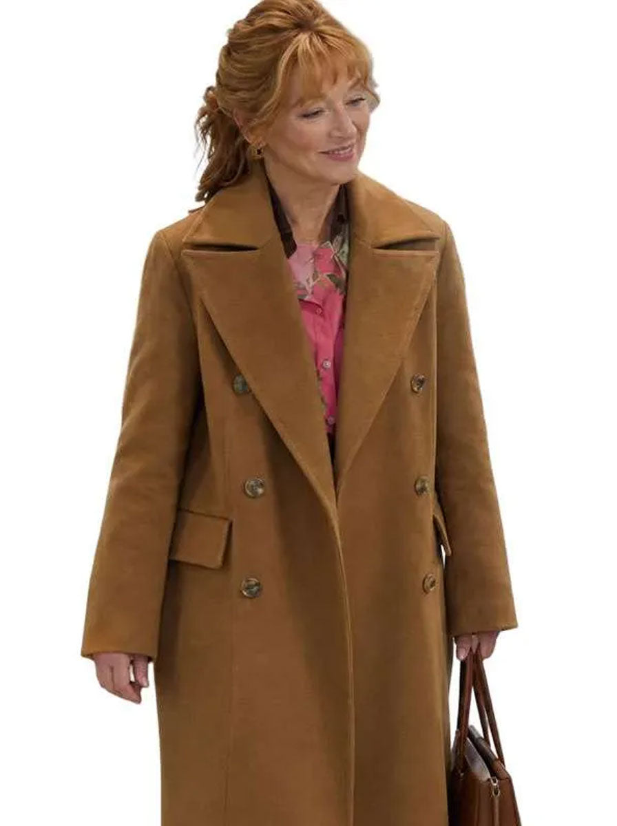 Lesley Manville Marble Hall Murders Brown Coat