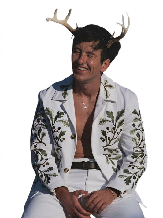 Barry Keoghan Saltburn Embroidery White Jacket