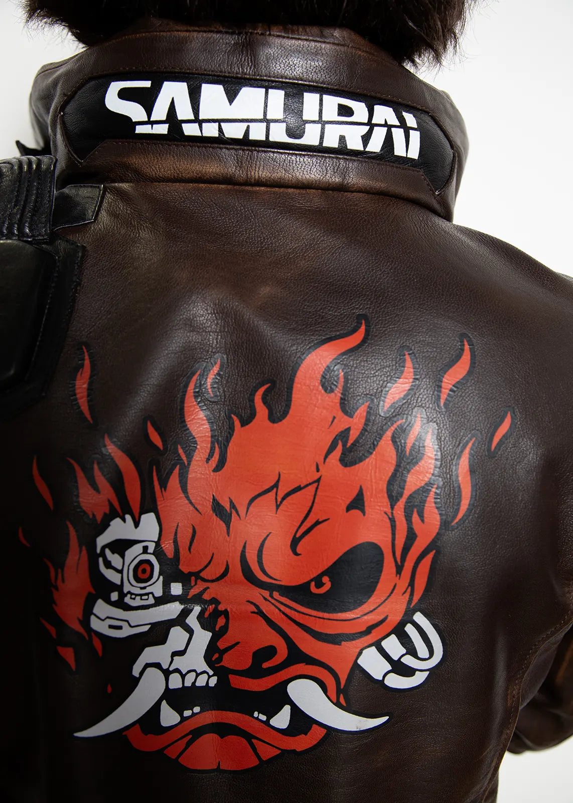 Cyberpunk Samurai Leather Jacket – Men’s Vintage Distressed Bomber Jacket