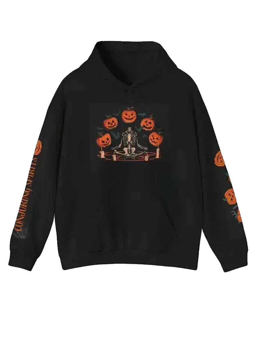 Skeleton Head Pumpkin Black Halloween Hoodie