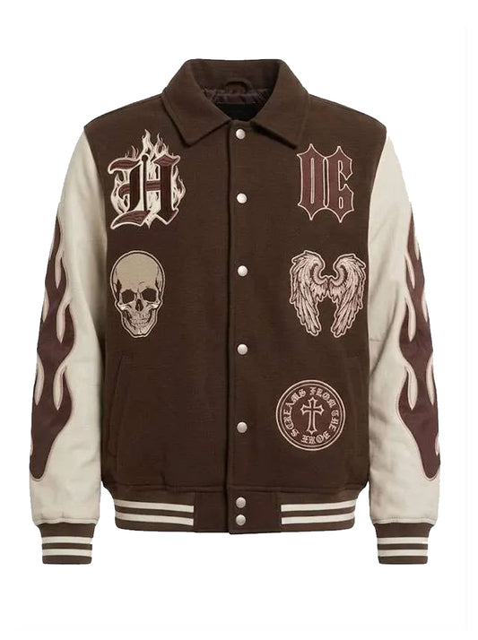 Skull and Wings Halloween Varsity Wool and Leather Jacket