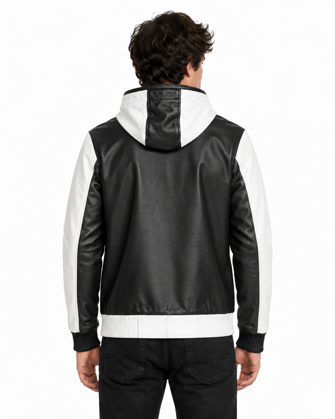 Men’s Real Leather Hooded Jacket – Black & White / Mustard & Black | Premium Zip-Up Streetwear Jacket | EXOROAR