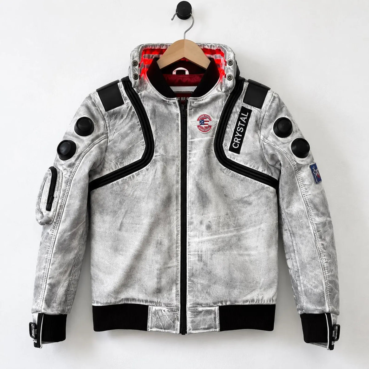Cyberpunk Samurai White Leather Jacket – Futuristic Tactical Streetwear